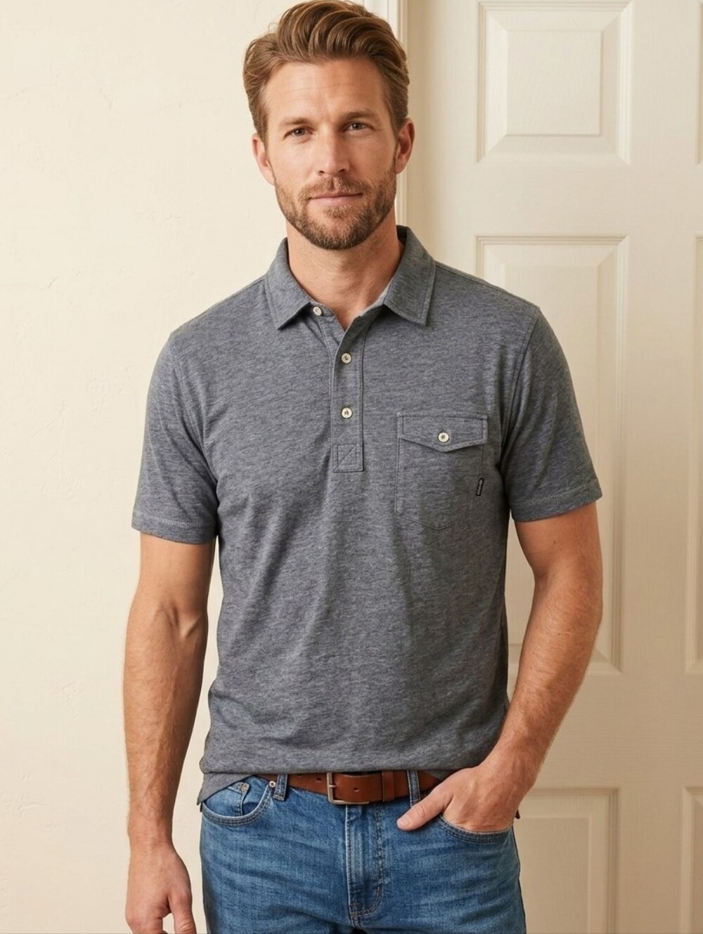 Linksoul Coast Highway Mens Pocket Polo Shirt - Heathered Charcoal Grey Size S